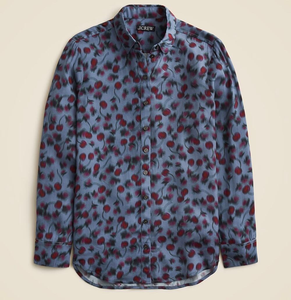 J.Crew - Drapey button-up shirt in cherry-printed/ XL